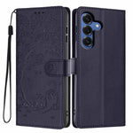 For Samsung Galaxy S26+ Stand Case Tree-and-Cat Pattern PU Leather Wallet Protective Phone Cover with Wrist Strap