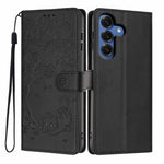 For Samsung Galaxy S26+ Stand Case Tree-and-Cat Pattern PU Leather Wallet Protective Phone Cover with Wrist Strap