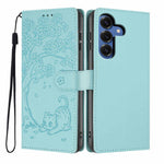 For Samsung Galaxy S26+ Stand Case Tree-and-Cat Pattern PU Leather Wallet Protective Phone Cover with Wrist Strap