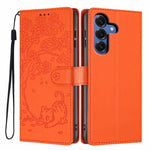 For Samsung Galaxy S26+ Stand Case Tree-and-Cat Pattern PU Leather Wallet Protective Phone Cover with Wrist Strap