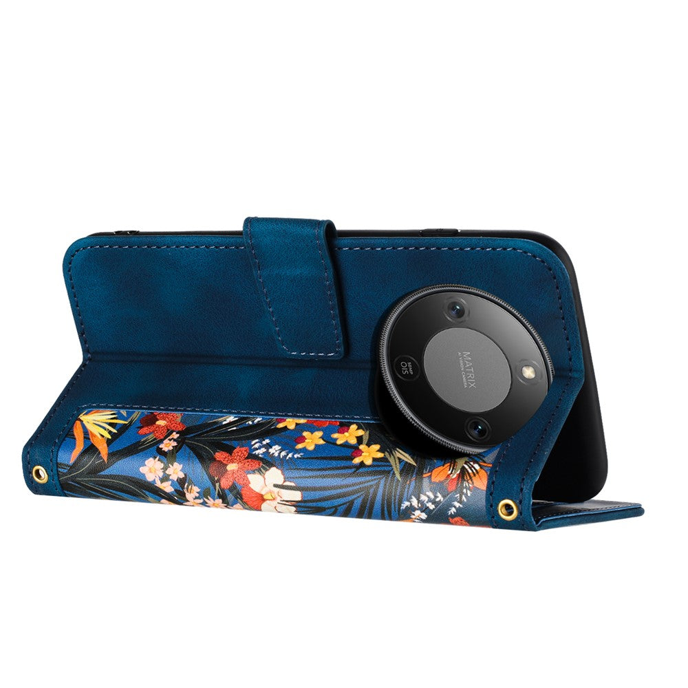 PU Leather Case for Honor Magic8 Lite 5G / X9d 5G / X70 5G Floral Phone Cover with Card Slots