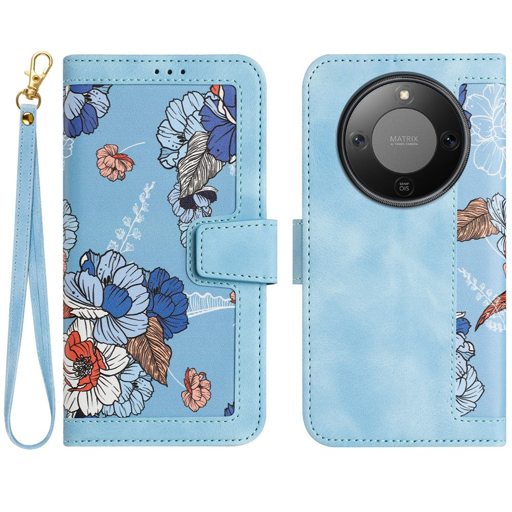 PU Leather Case for Honor Magic8 Lite 5G / X9d 5G / X70 5G Floral Phone Cover with Card Slots