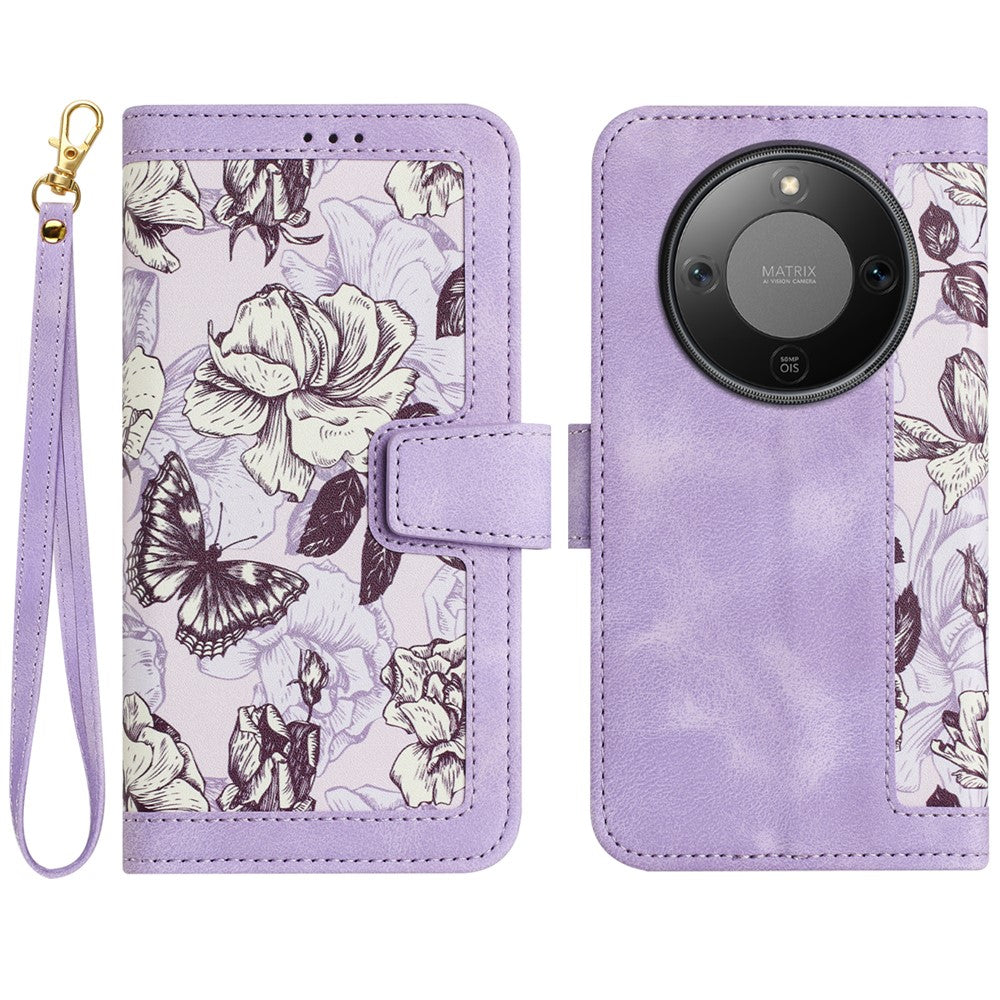 PU Leather Case for Honor Magic8 Lite 5G / X9d 5G / X70 5G Floral Phone Cover with Card Slots
