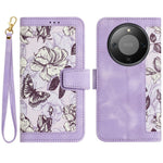 PU Leather Case for Honor Magic8 Lite 5G / X9d 5G / X70 5G Floral Phone Cover with Card Slots