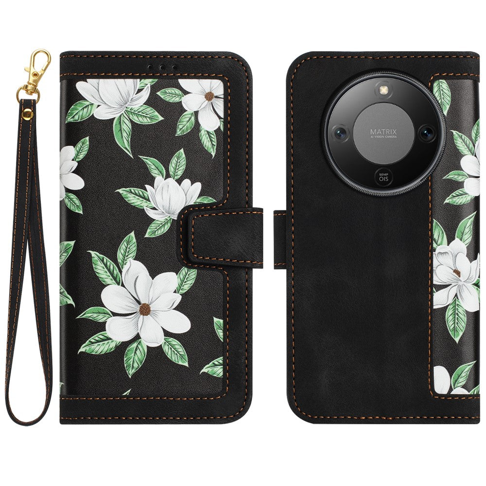 PU Leather Case for Honor Magic8 Lite 5G / X9d 5G / X70 5G Floral Phone Cover with Card Slots