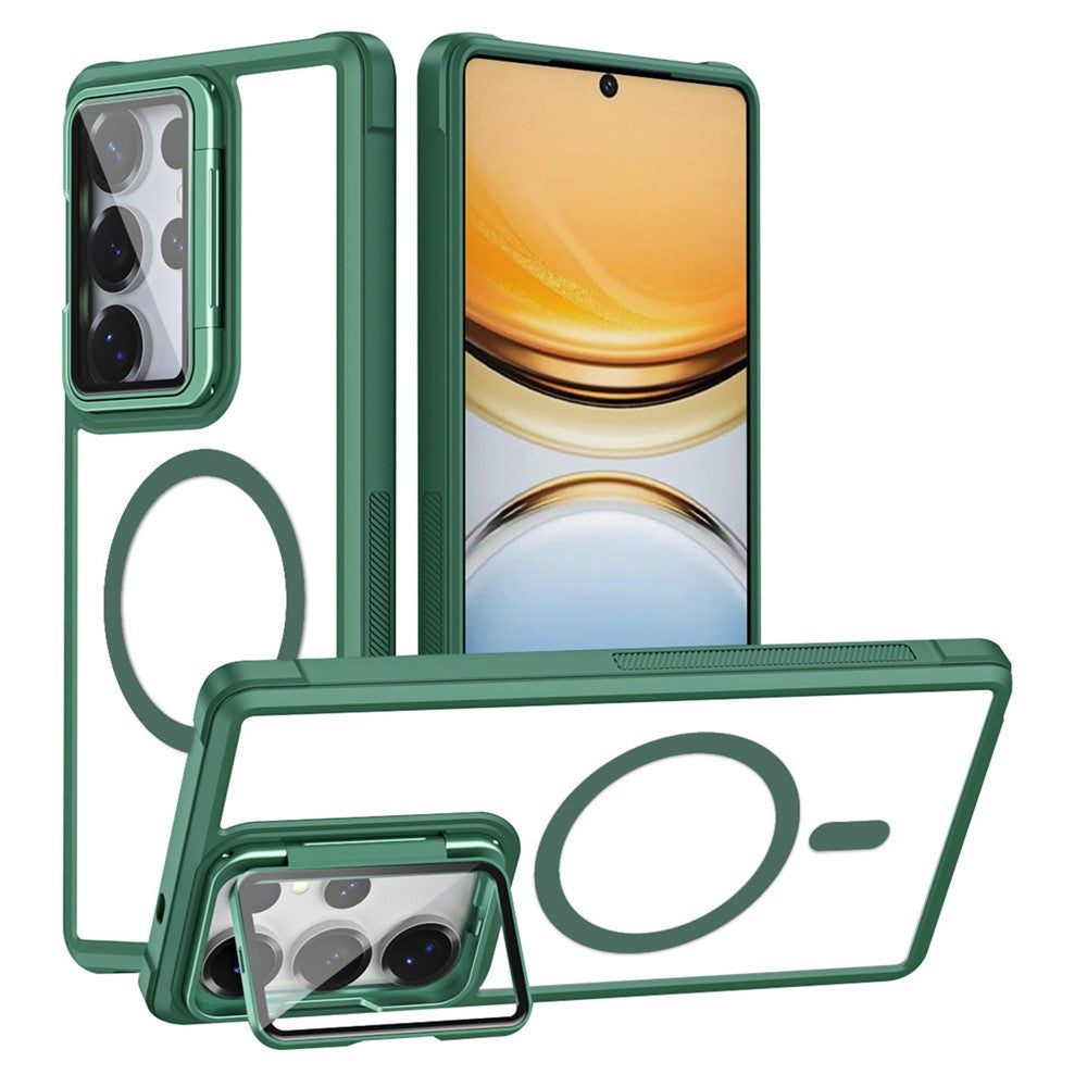 For Samsung Galaxy S26 Ultra Magnetic Case Clear Back Cover with Lens Cover Kickstand