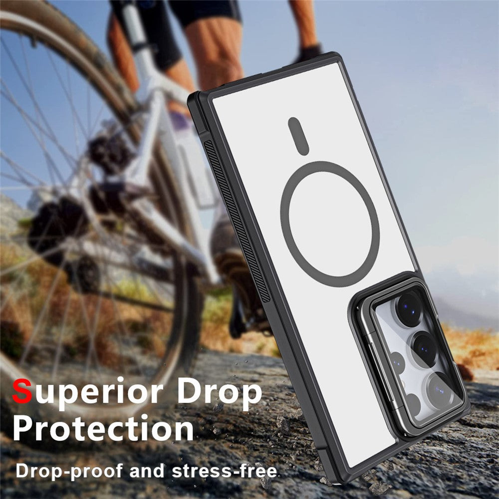 For Samsung Galaxy S26 Ultra Magnetic Case Clear Back Cover with Lens Cover Kickstand