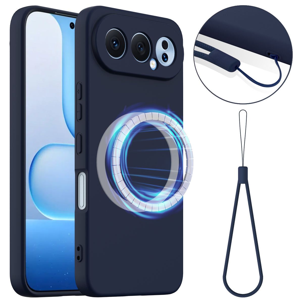 Til Honor 500 5G Magnetisk Etui Anti-Tab Flydende Silikone Telefoncover med Snor