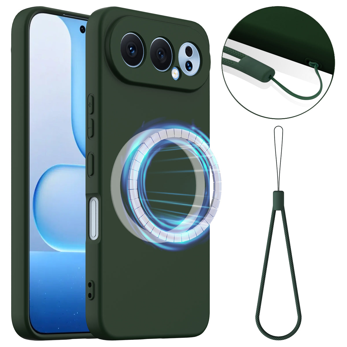 Til Honor 500 5G Magnetisk Etui Anti-Tab Flydende Silikone Telefoncover med Snor
