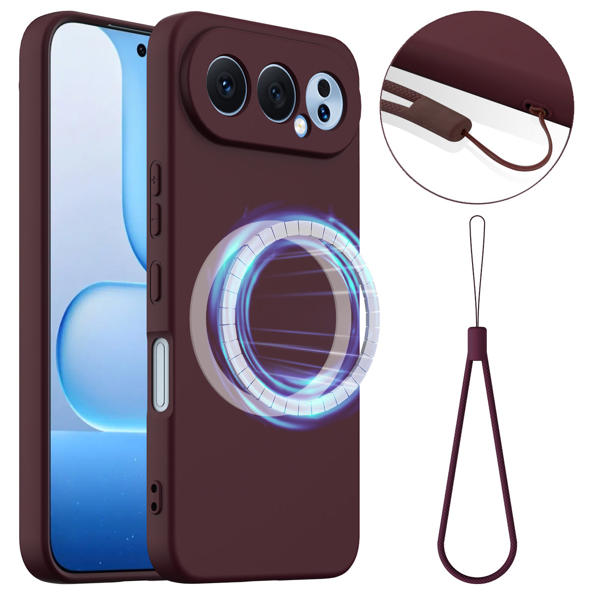 Til Honor 500 5G Magnetisk Etui Anti-Tab Flydende Silikone Telefoncover med Snor