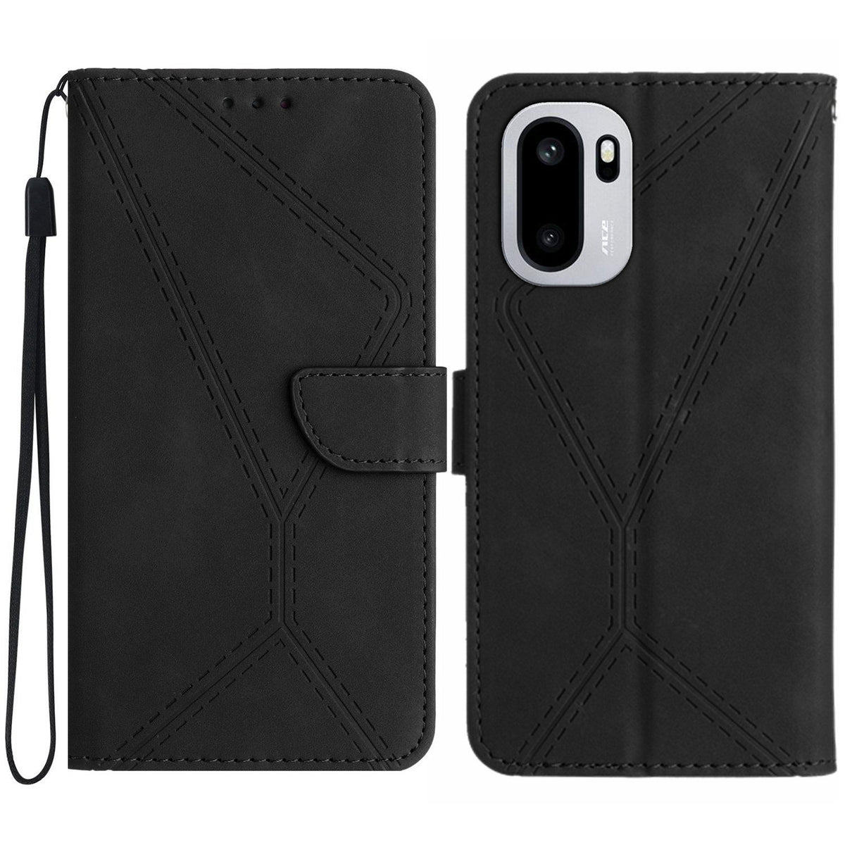 OnePlus 15R 5G-skal Skin Touch Lines Präglade PU-läder Flip-fodral