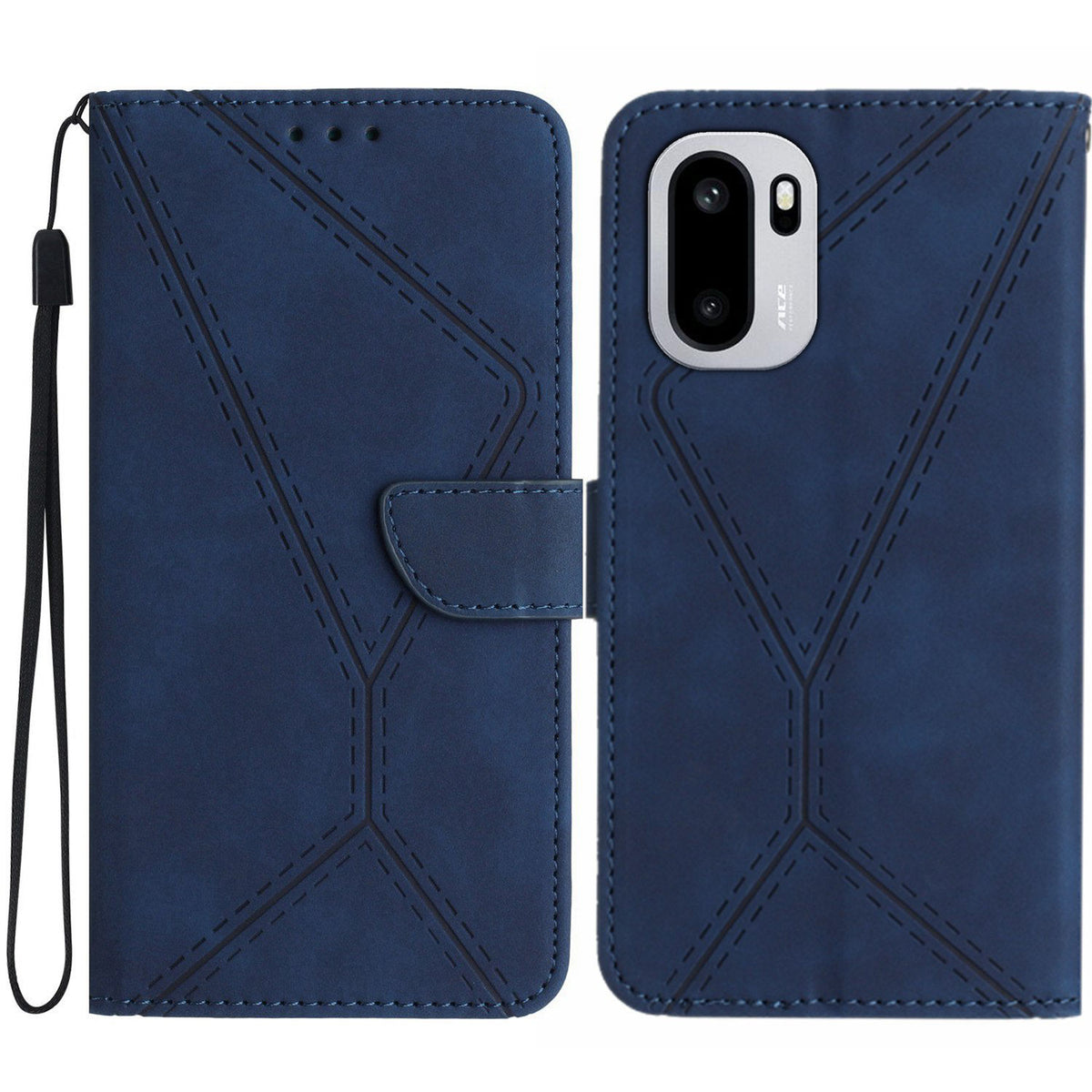 OnePlus 15R 5G-skal Skin Touch Lines Präglade PU-läder Flip-fodral