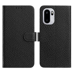 OnePlus 15R 5G Plånboksfodral med stativ i litchitextur i äkta nötläder.