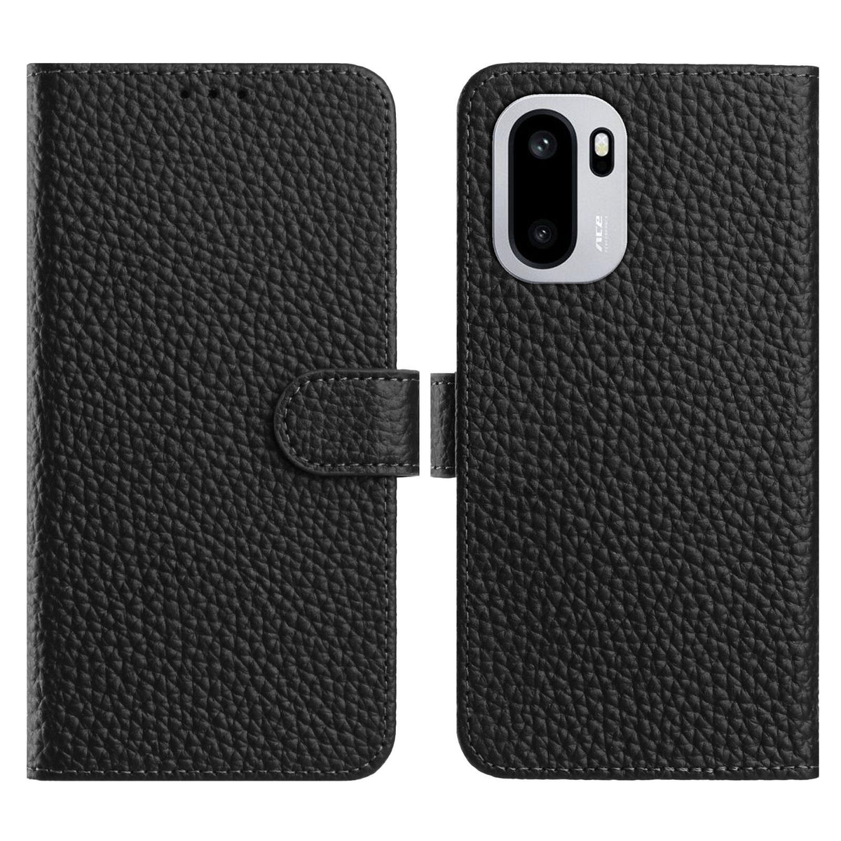 OnePlus 15R 5G Plånboksfodral med stativ i litchitextur i äkta nötläder.