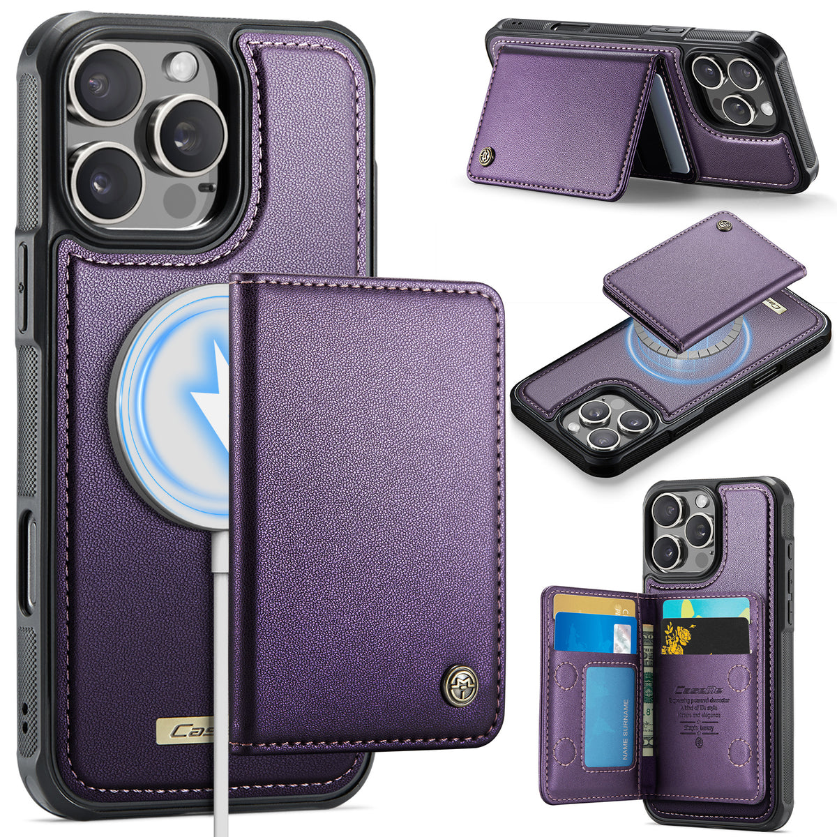 CASEME For iPhone 16 Pro Magnetic Case ME80 Series Leather PC TPU Phone Cover with Detachable Wallet