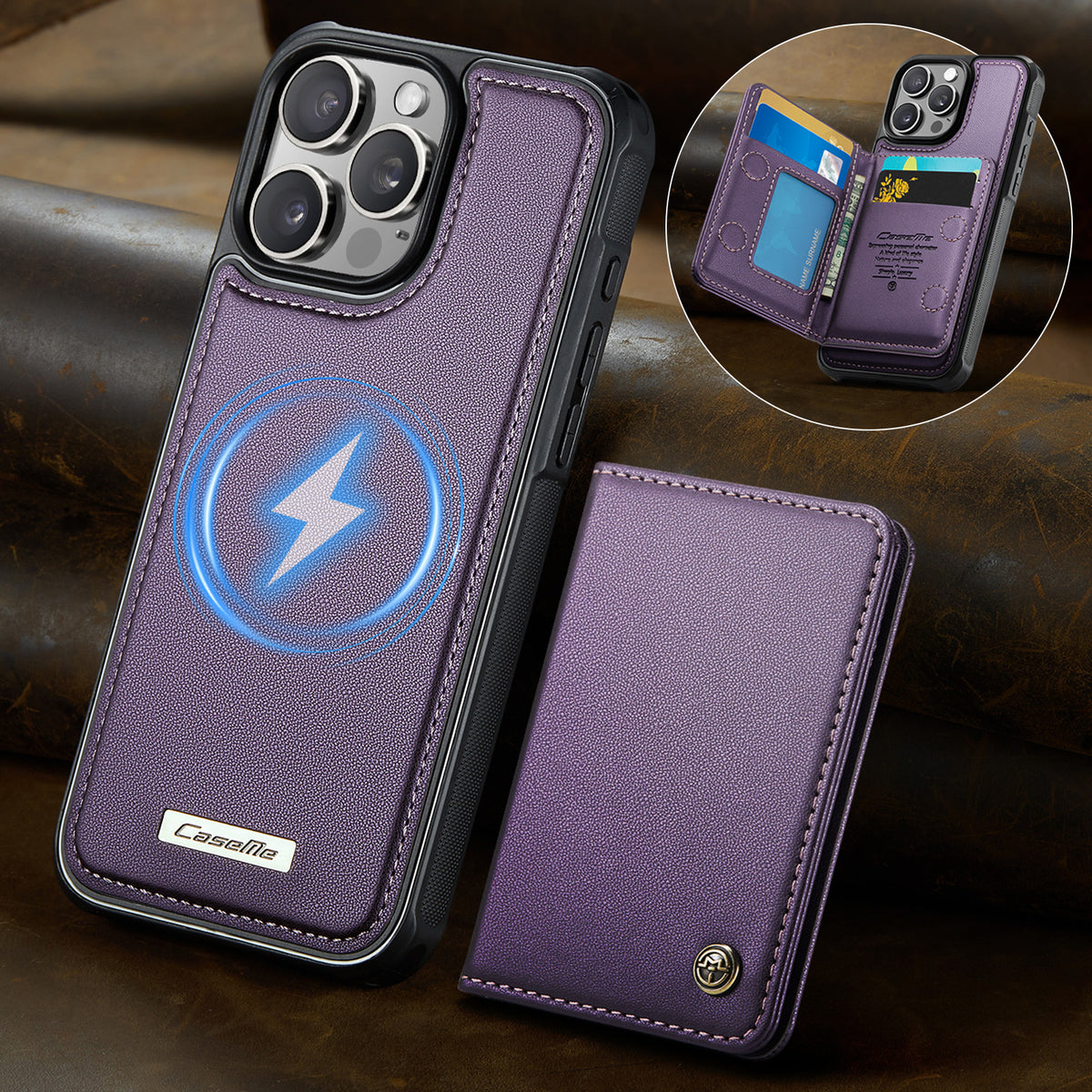 CASEME For iPhone 16 Pro Magnetic Case ME80 Series Leather PC TPU Phone Cover with Detachable Wallet
