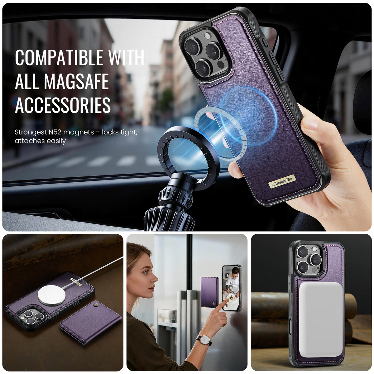 CASEME For iPhone 16 Pro Magnetic Case ME80 Series Leather PC TPU Phone Cover with Detachable Wallet