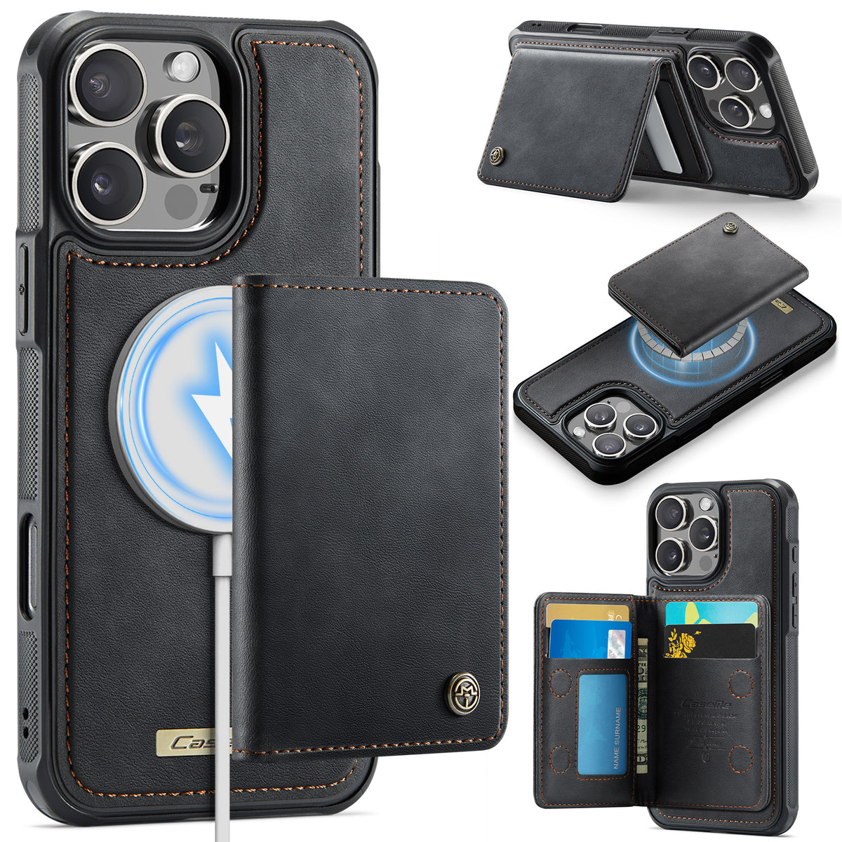 CASEME For iPhone 16 Pro Magnetic Case ME80 Series Leather PC TPU Phone Cover with Detachable Wallet