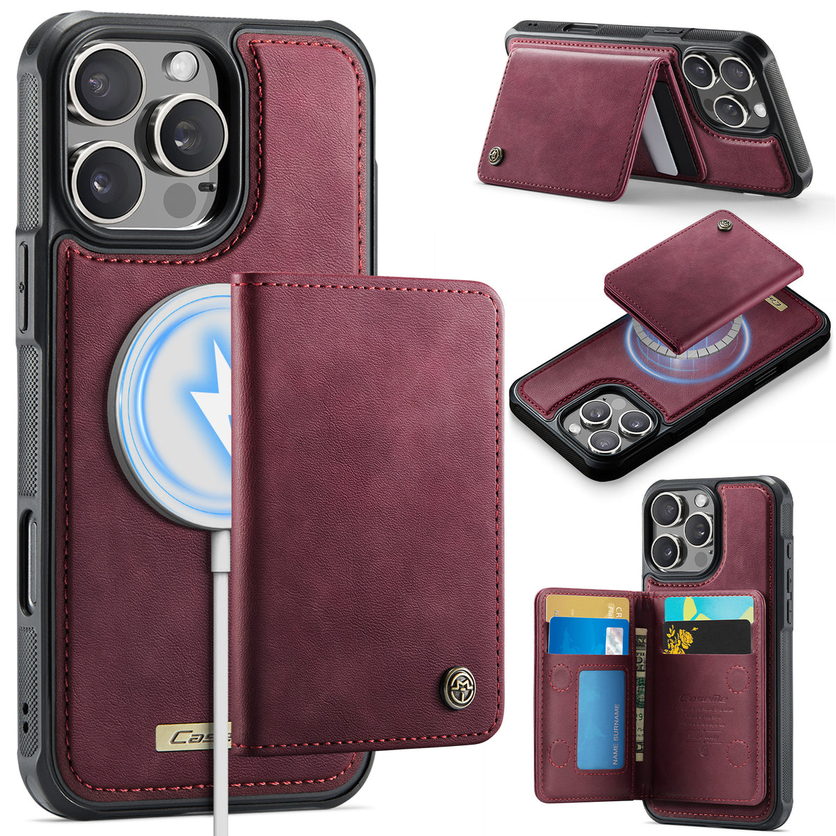 CASEME For iPhone 16 Pro Magnetic Case ME80 Series Leather PC TPU Phone Cover with Detachable Wallet
