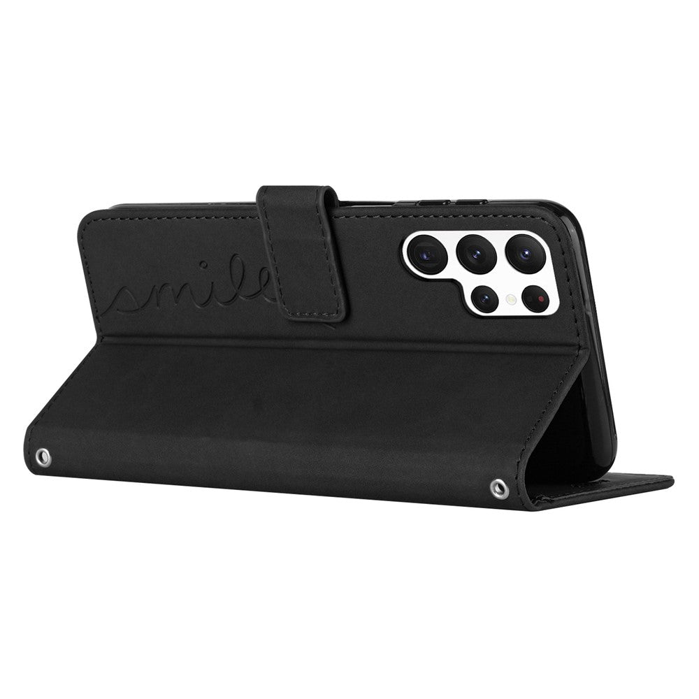 Stand Case for Samsung Galaxy S23 Ultra, Heart Shape Imprinted Wallet Skin-touch Feeling PU Leather Phone Cover with Shoulder Strap