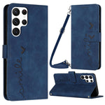 Stand Case for Samsung Galaxy S23 Ultra, Heart Shape Imprinted Wallet Skin-touch Feeling PU Leather Phone Cover with Shoulder Strap