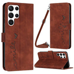 Stand Case for Samsung Galaxy S23 Ultra, Heart Shape Imprinted Wallet Skin-touch Feeling PU Leather Phone Cover with Shoulder Strap