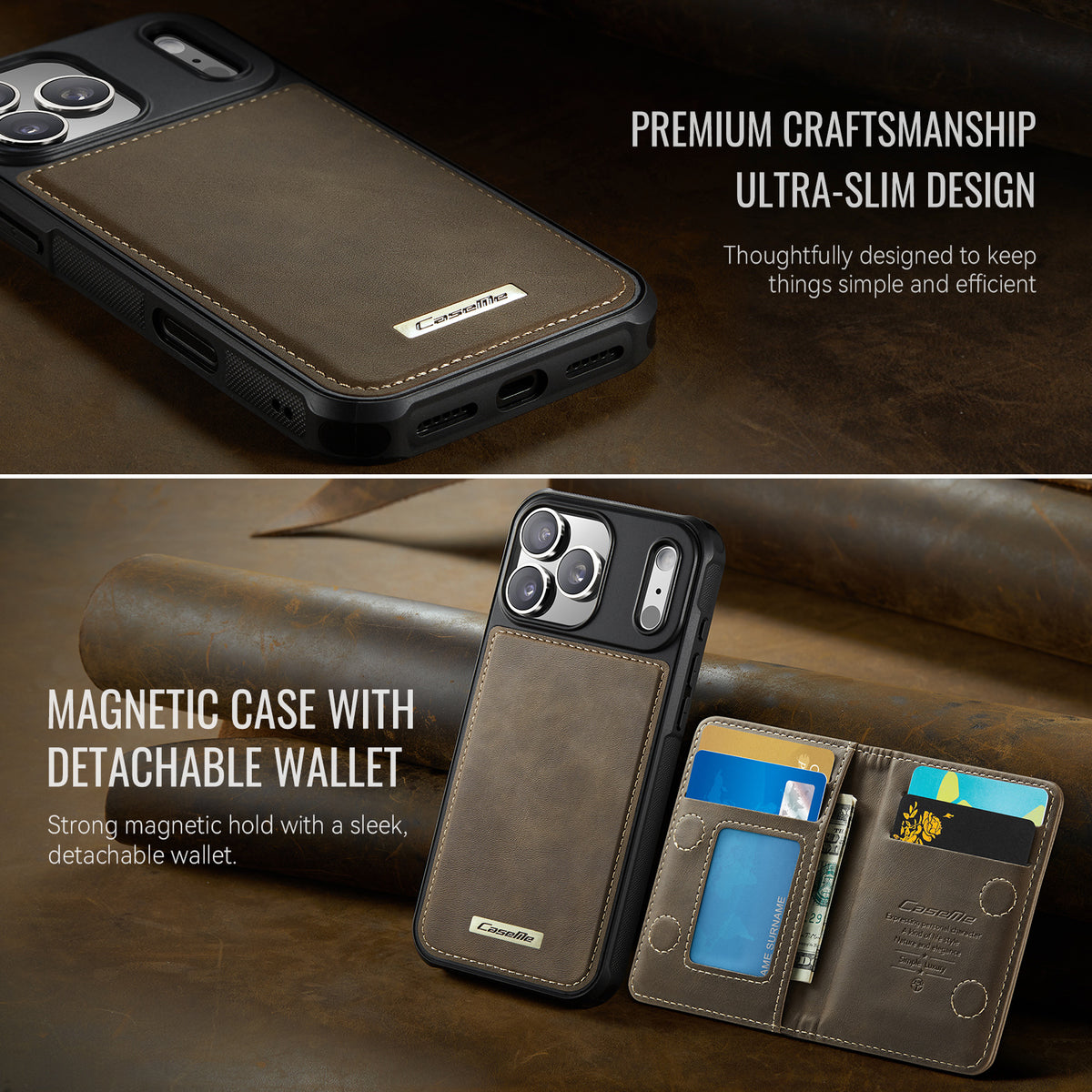 CASEME ME80 Series For iPhone 18 Pro Max / 17 Pro Max Magnetic Case RFID Blocking Leather PC TPU Phone Cover with Detachable Wallet
