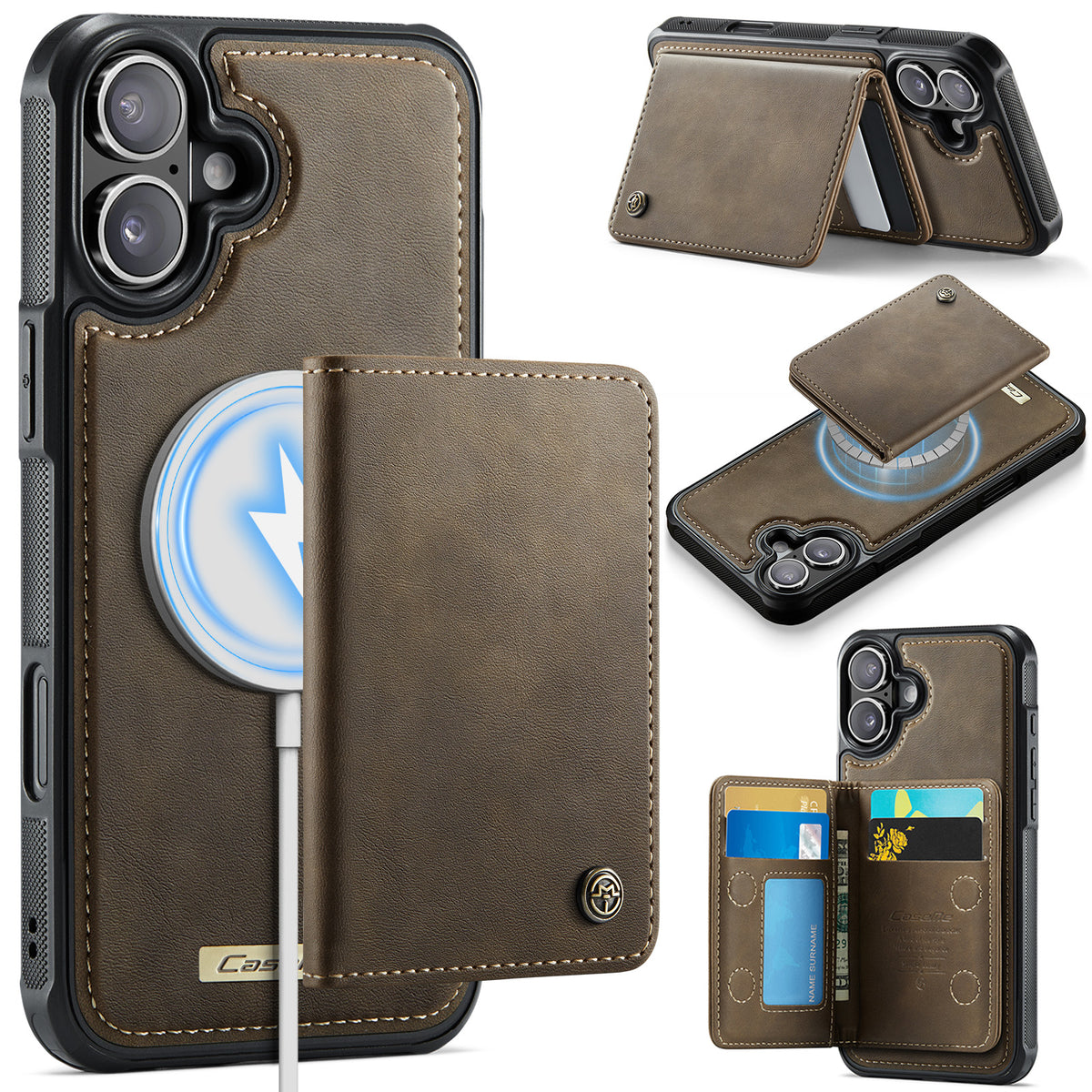 CASEME för iPhone 16 Magnetfodral ME80-serien Läder PC TPU-telefonfodral med avtagbar plånbok