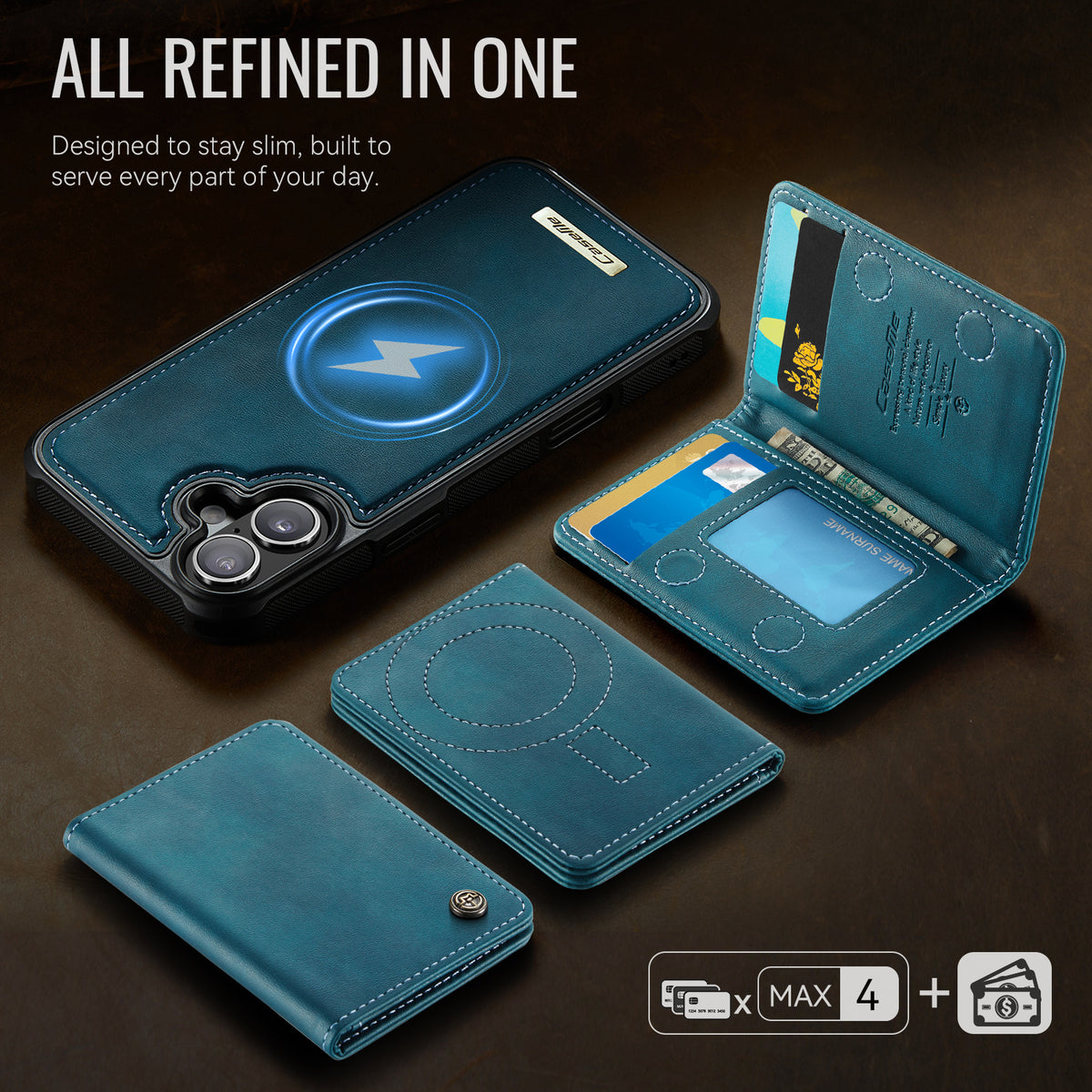 CASEME For iPhone 16 Plus Magnetic Case  ME80 Series Leather PC TPU Phone Cover with Detachable Wallet