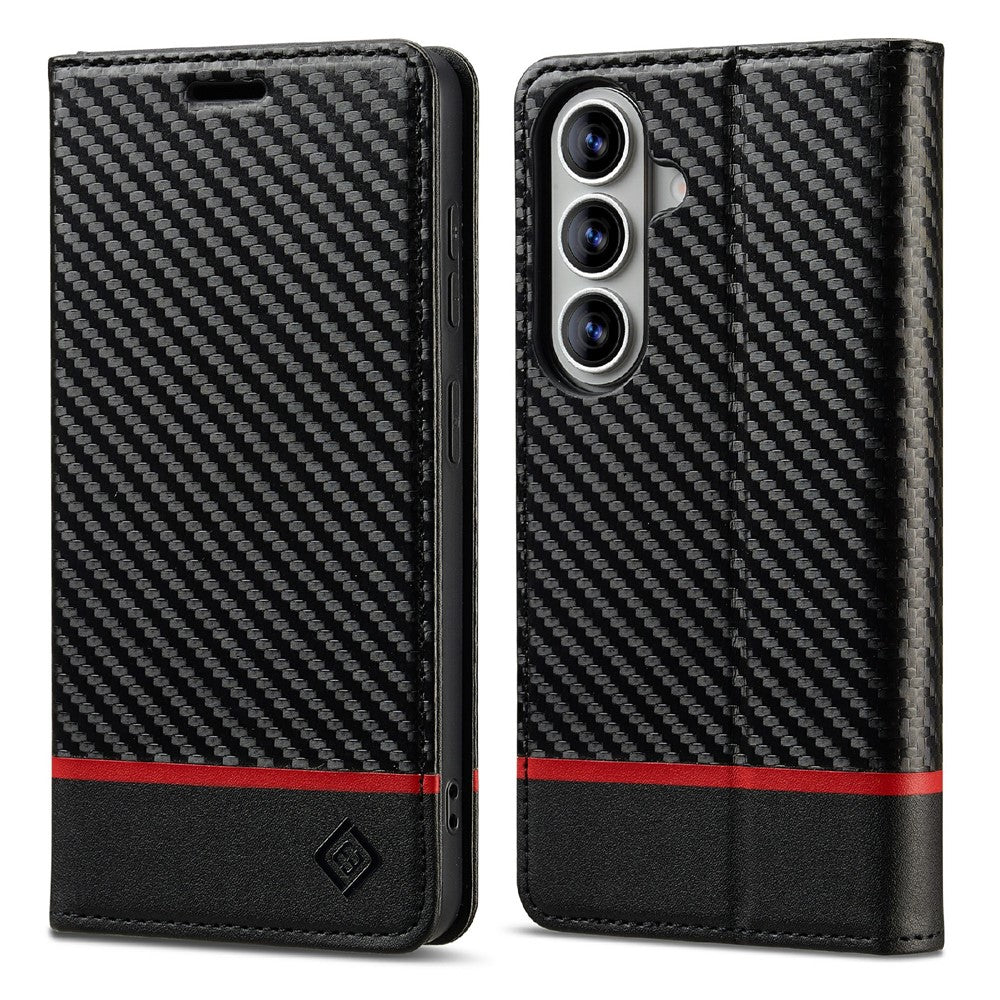 LC.IMEEKE For Samsung Galaxy S26 Wallet Case Carbon Fiber Texture Leather Phone Cover