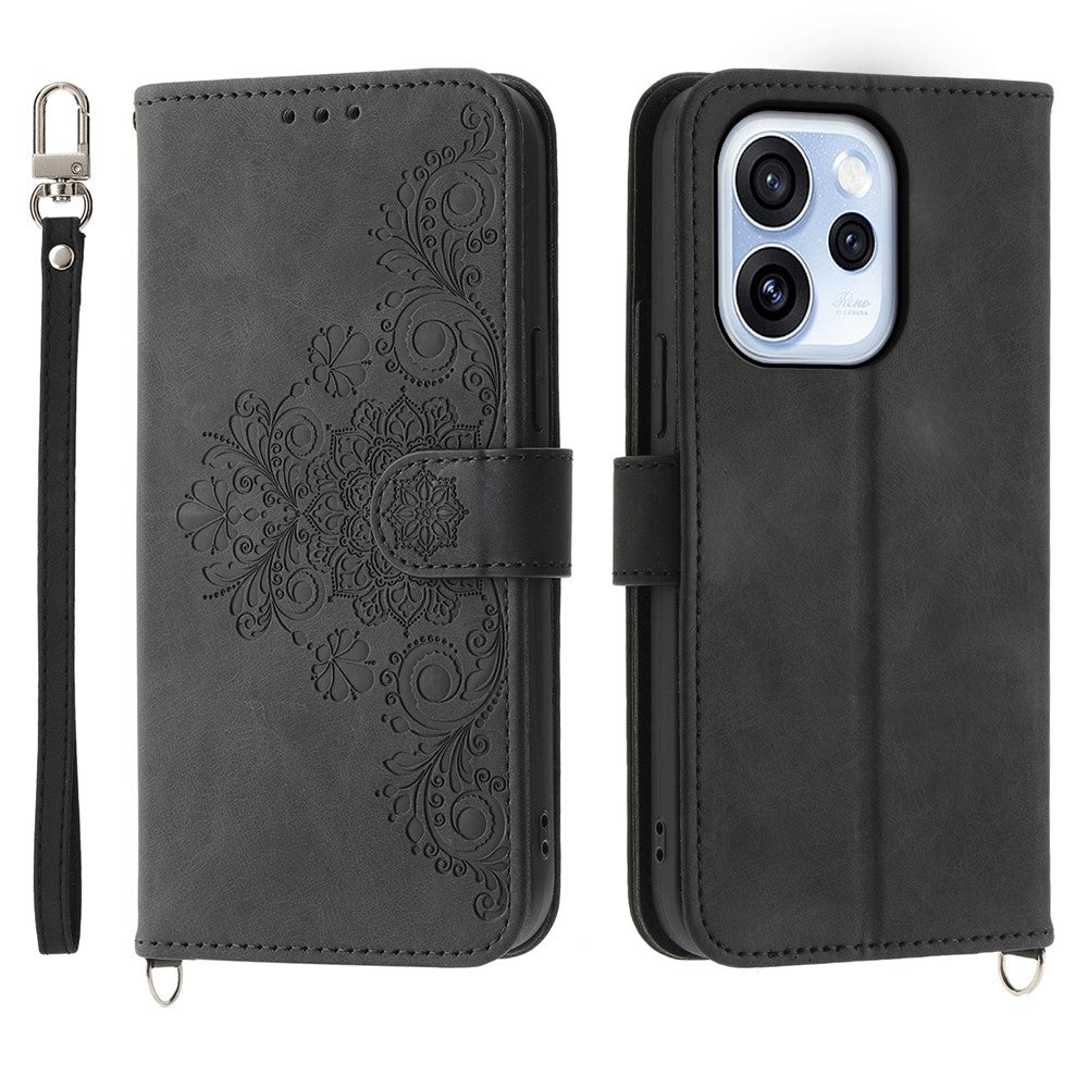 For Oppo Reno15 F 5G Wallet Case Flower Pattern PU Leather Phone Cover with Strap