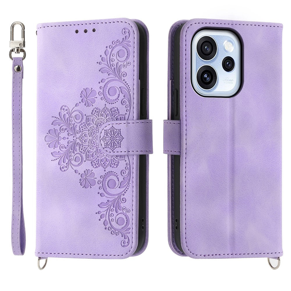 For Oppo Reno15 F 5G Wallet Case Flower Pattern PU Leather Phone Cover with Strap