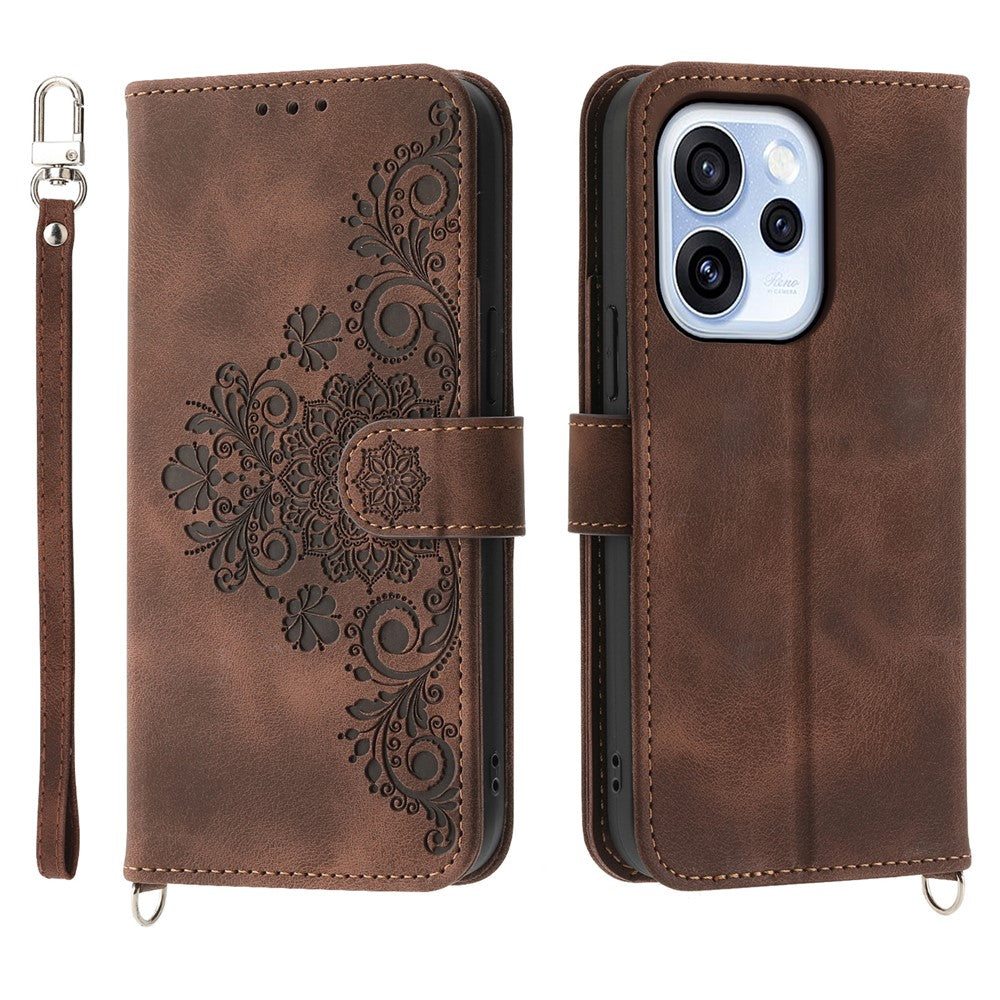 For Oppo Reno15 F 5G Wallet Case Flower Pattern PU Leather Phone Cover with Strap