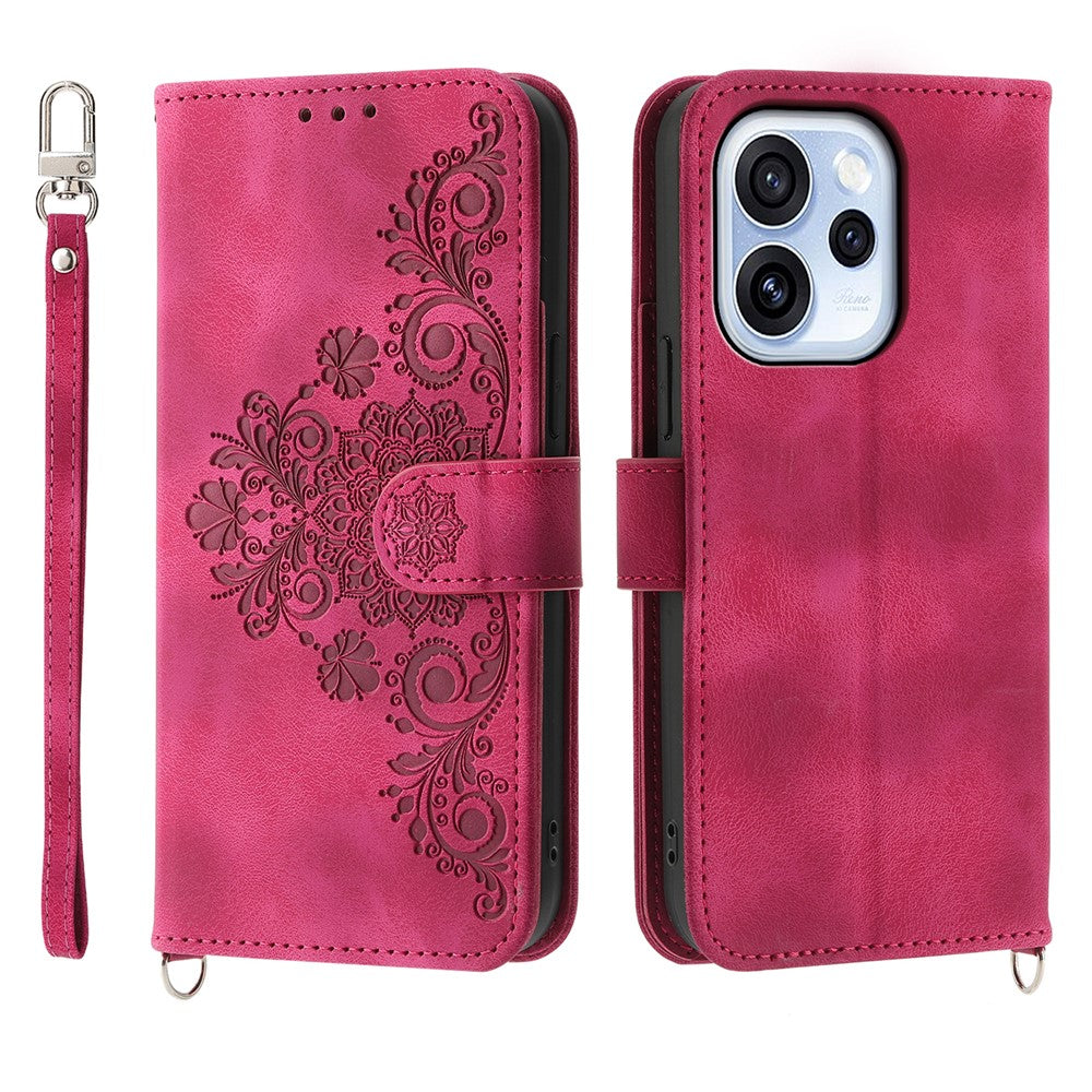 For Oppo Reno15 F 5G Wallet Case Flower Pattern PU Leather Phone Cover with Strap