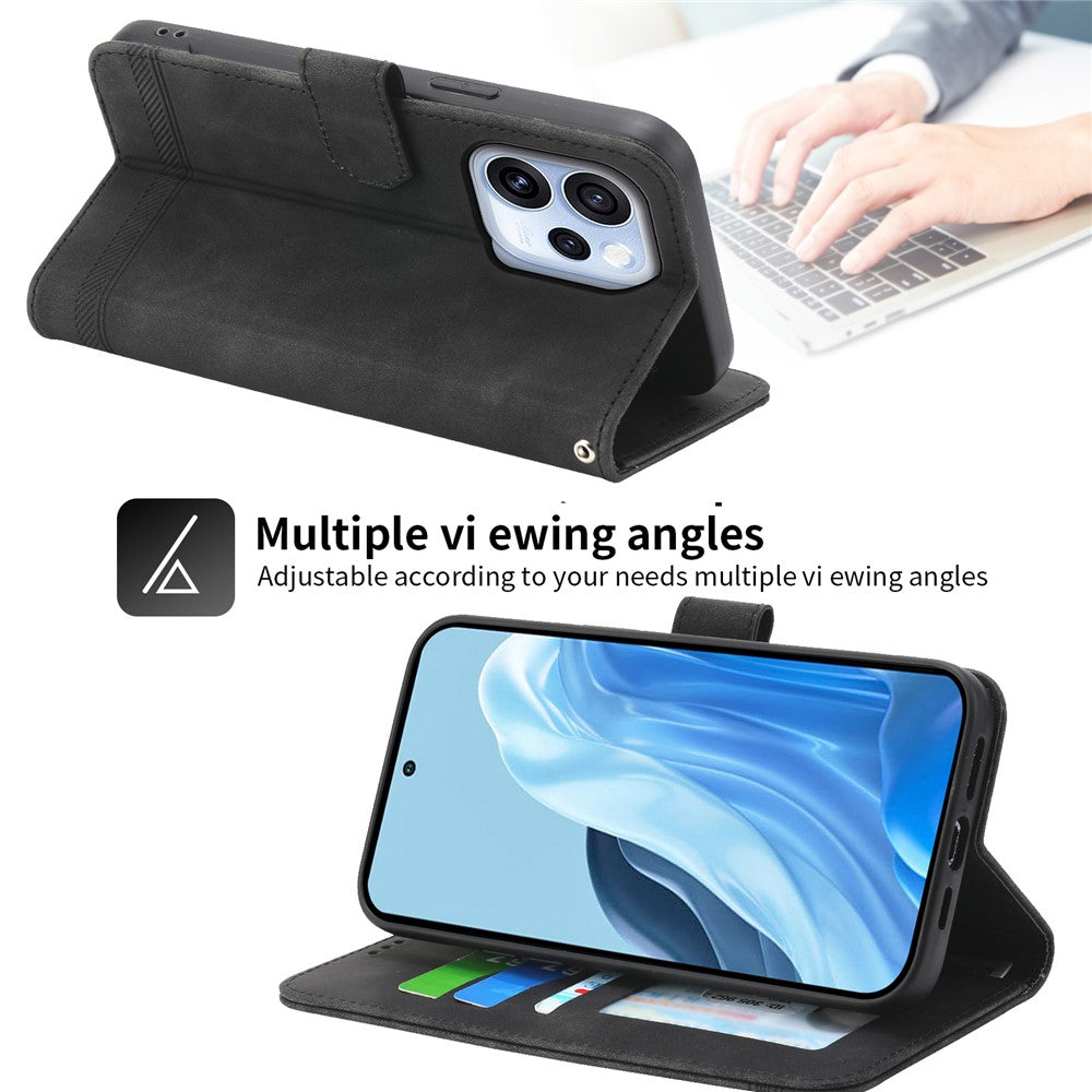 DIERFENG DF-03 För Oppo Reno15 F 5G Läderfodral Lines Imprint Plånboksfodral med Handledsrem