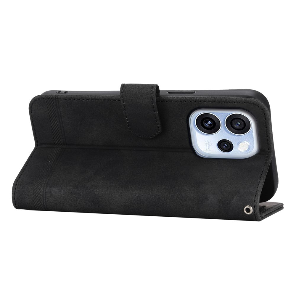 DIERFENG DF-03 För Oppo Reno15 F 5G Läderfodral Lines Imprint Plånboksfodral med Handledsrem