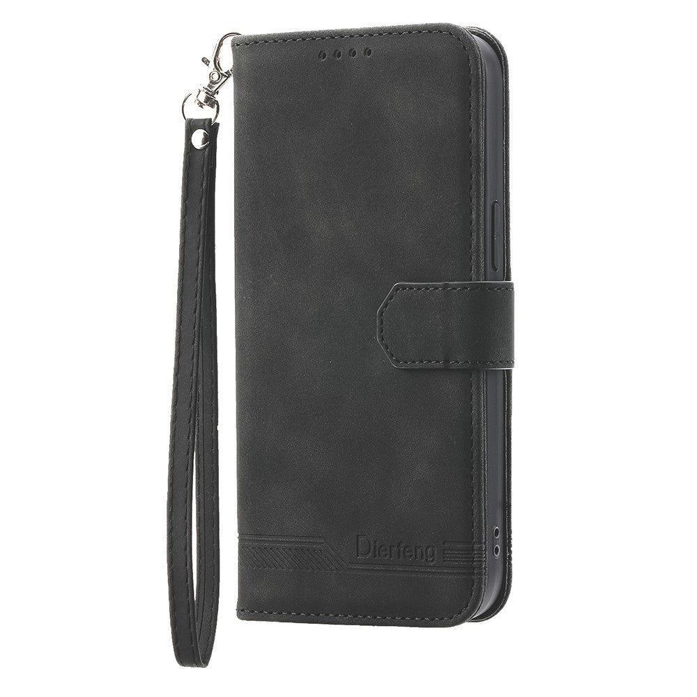 DIERFENG DF-03 För Oppo Reno15 F 5G Läderfodral Lines Imprint Plånboksfodral med Handledsrem