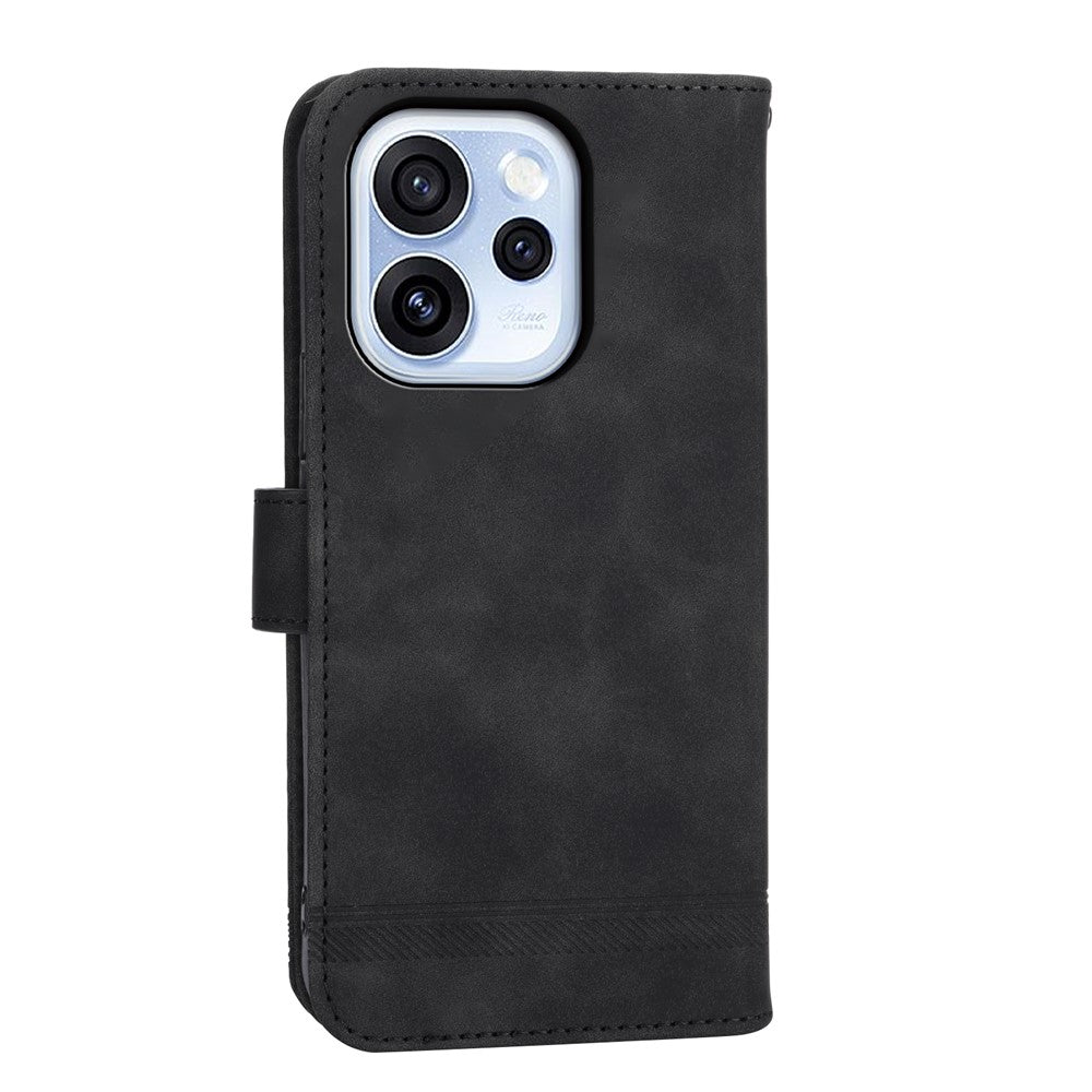 DIERFENG DF-03 För Oppo Reno15 F 5G Läderfodral Lines Imprint Plånboksfodral med Handledsrem