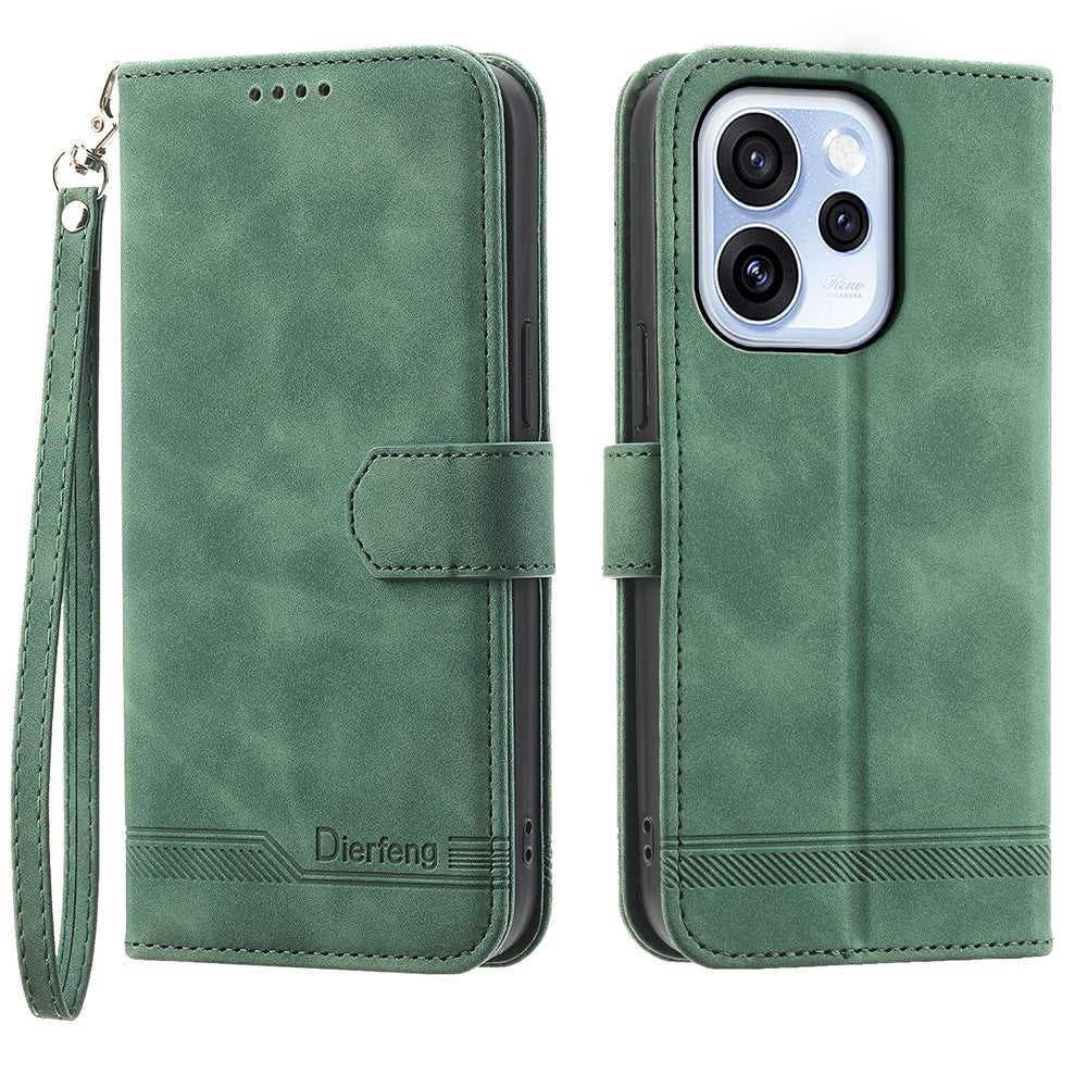 DIERFENG DF-03 För Oppo Reno15 F 5G Läderfodral Lines Imprint Plånboksfodral med Handledsrem