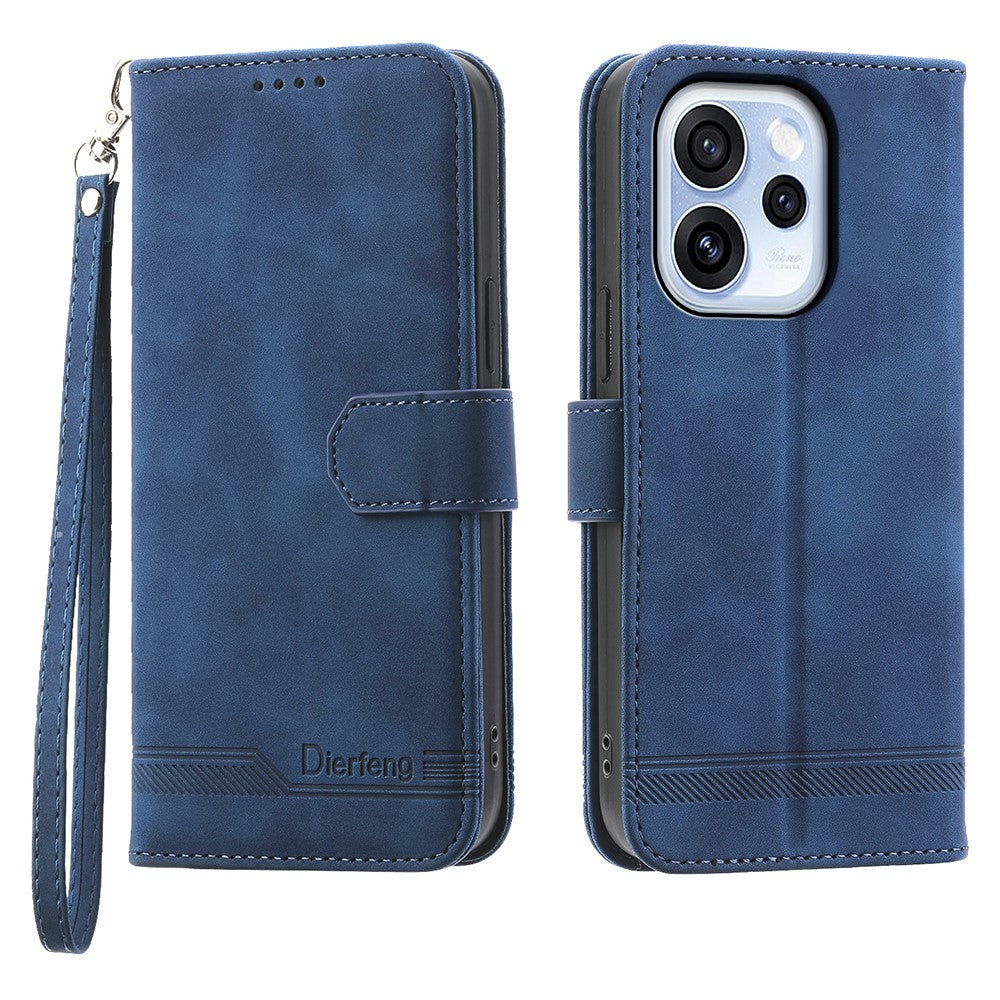 DIERFENG DF-03 För Oppo Reno15 F 5G Läderfodral Lines Imprint Plånboksfodral med Handledsrem
