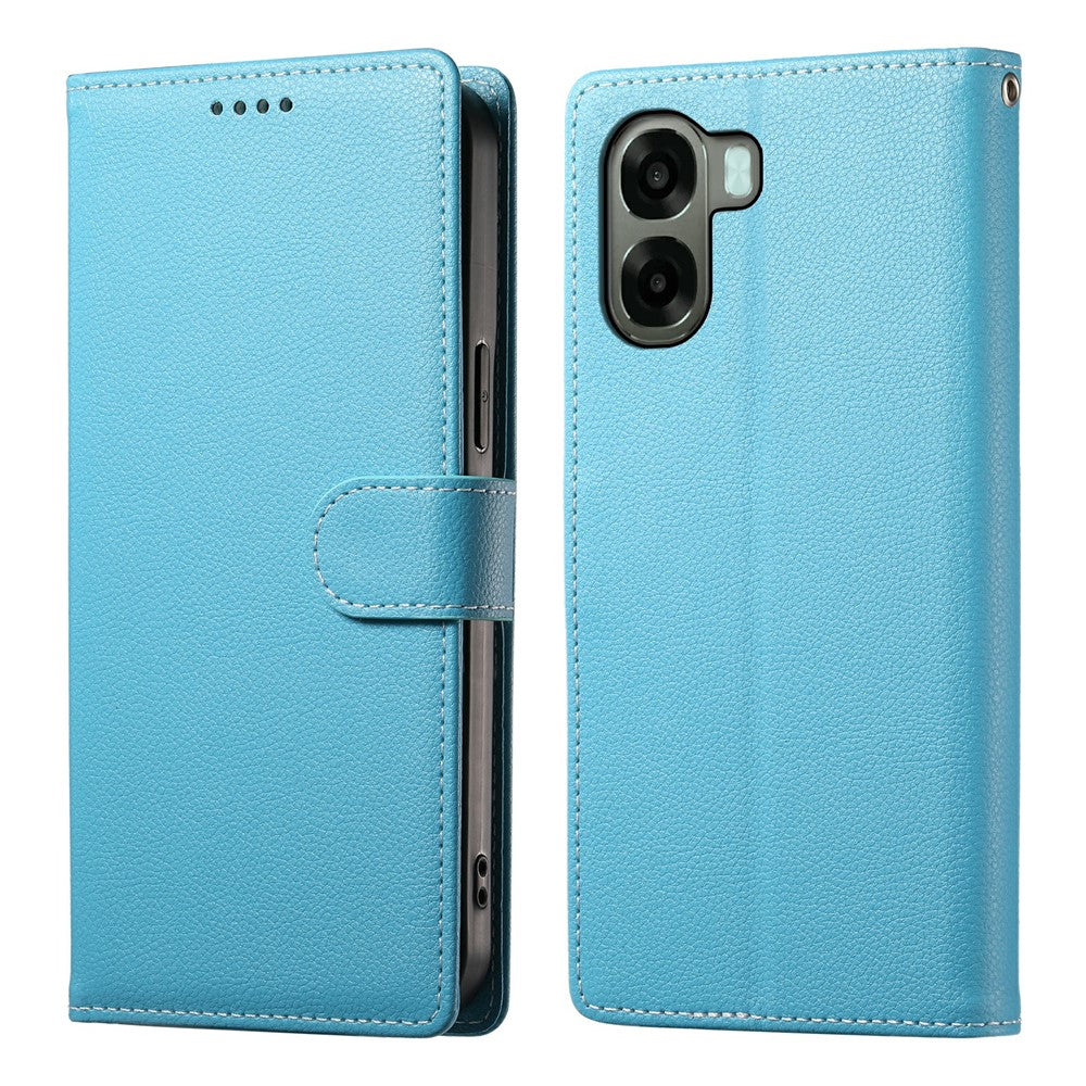 Wallet Case For Oppo A6x 5G  /  A6x 4G Magnetic Snap Litchi Texture Leather Phone Cover with Wrist Strap