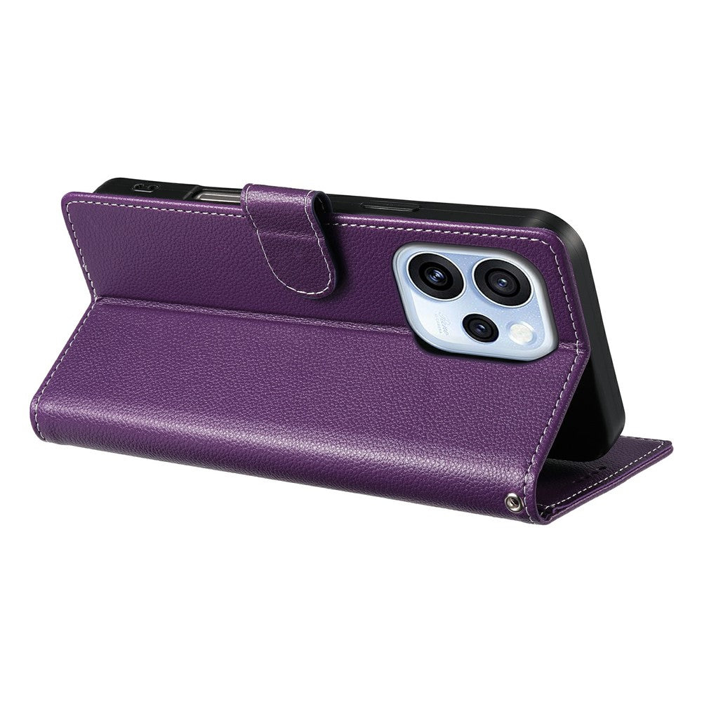 For Oppo Reno15 F 5G Case Magnetic Snap Litchi Texture Leather Wallet Phone Cover with Wrist Strap