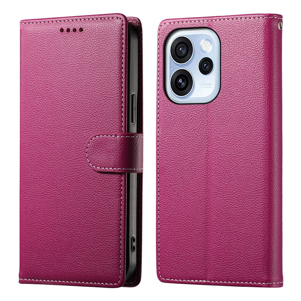 For Oppo Reno15 F 5G Case Magnetic Snap Litchi Texture Leather Wallet Phone Cover with Wrist Strap