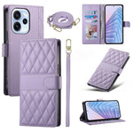 For Oppo Reno15 F 5G Wallet Case Rhombus Stitching Stand Leather Phone Cover with Long  /  Short Strap