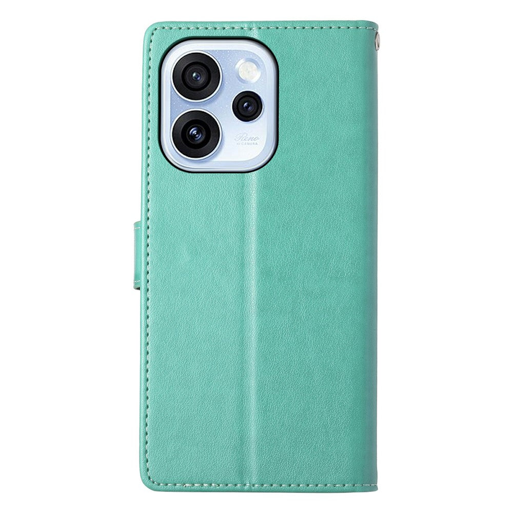 Oppo Reno15 F 5G Plånboksfodral Fjärilsblommigt PU-läder mobilskal med Handledsrem