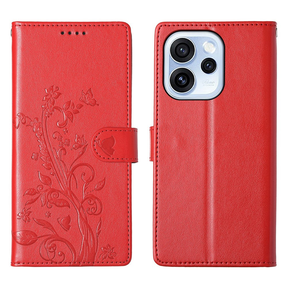 Oppo Reno15 F 5G Plånboksfodral Fjärilsblommigt PU-läder mobilskal med Handledsrem