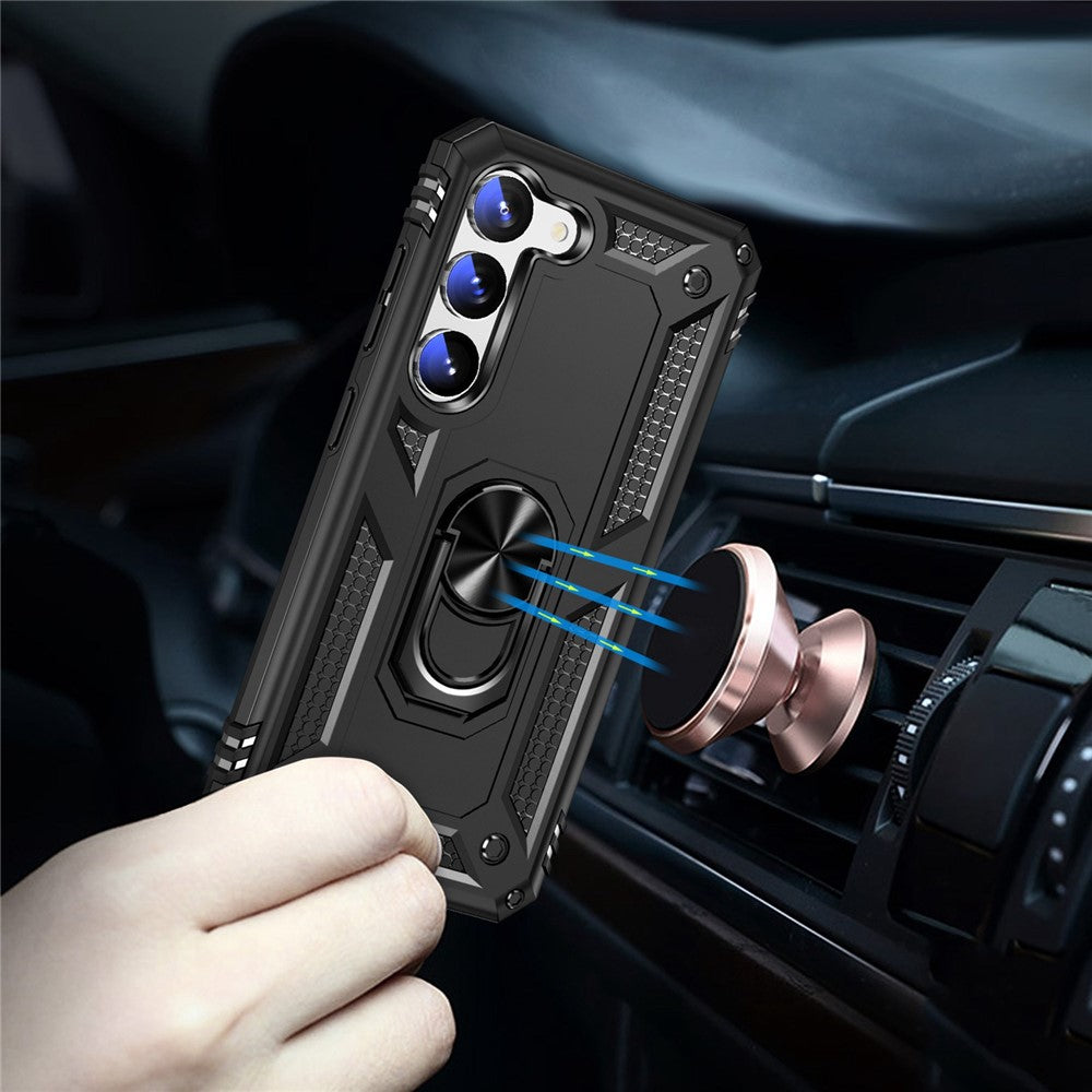 For Samsung Galaxy S23 Military Grade Shock-absorbing Case Ring Kickstand Design PC + TPU Back Cover