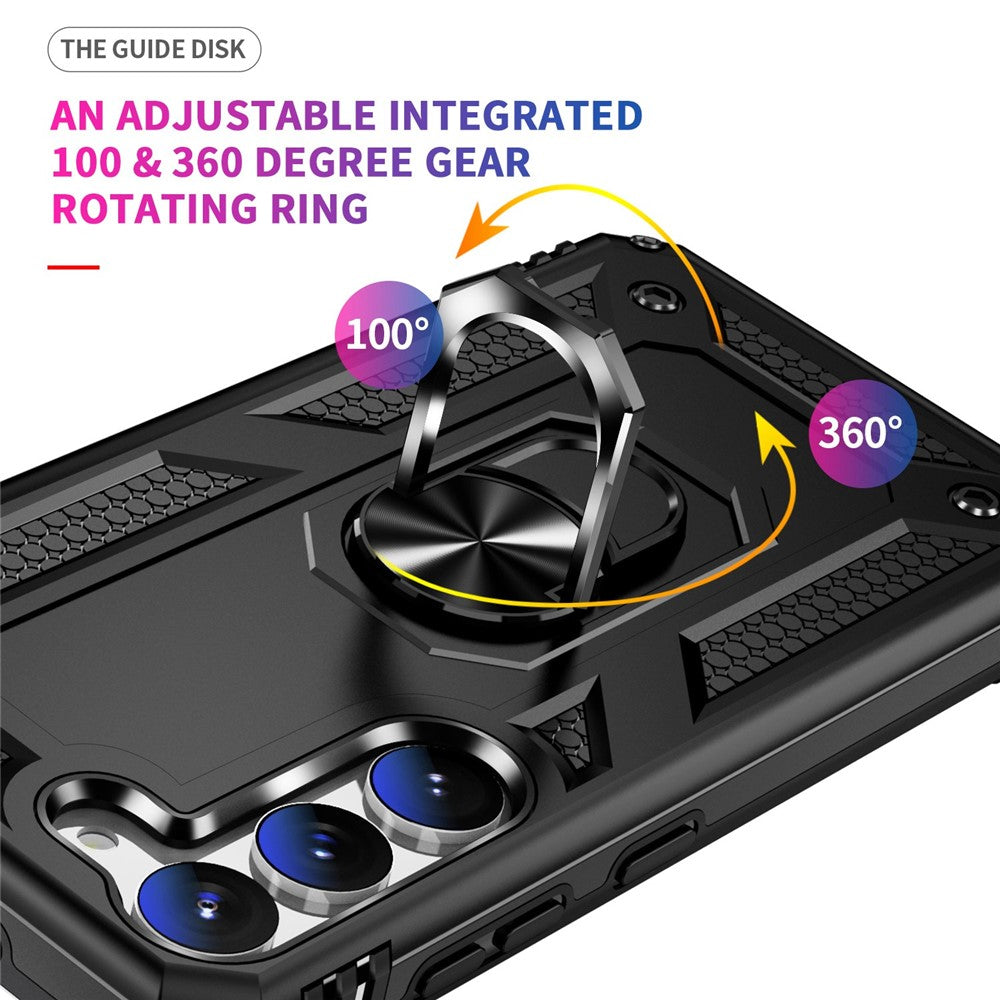 For Samsung Galaxy S23 Military Grade Shock-absorbing Case Ring Kickstand Design PC + TPU Back Cover