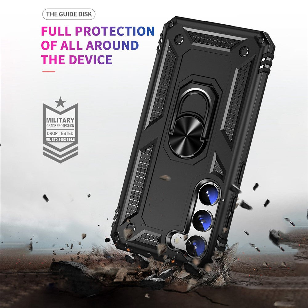 For Samsung Galaxy S23 Military Grade Shock-absorbing Case Ring Kickstand Design PC + TPU Back Cover