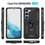 For Samsung Galaxy S23 Military Grade Shock-absorbing Case Ring Kickstand Design PC + TPU Back Cover